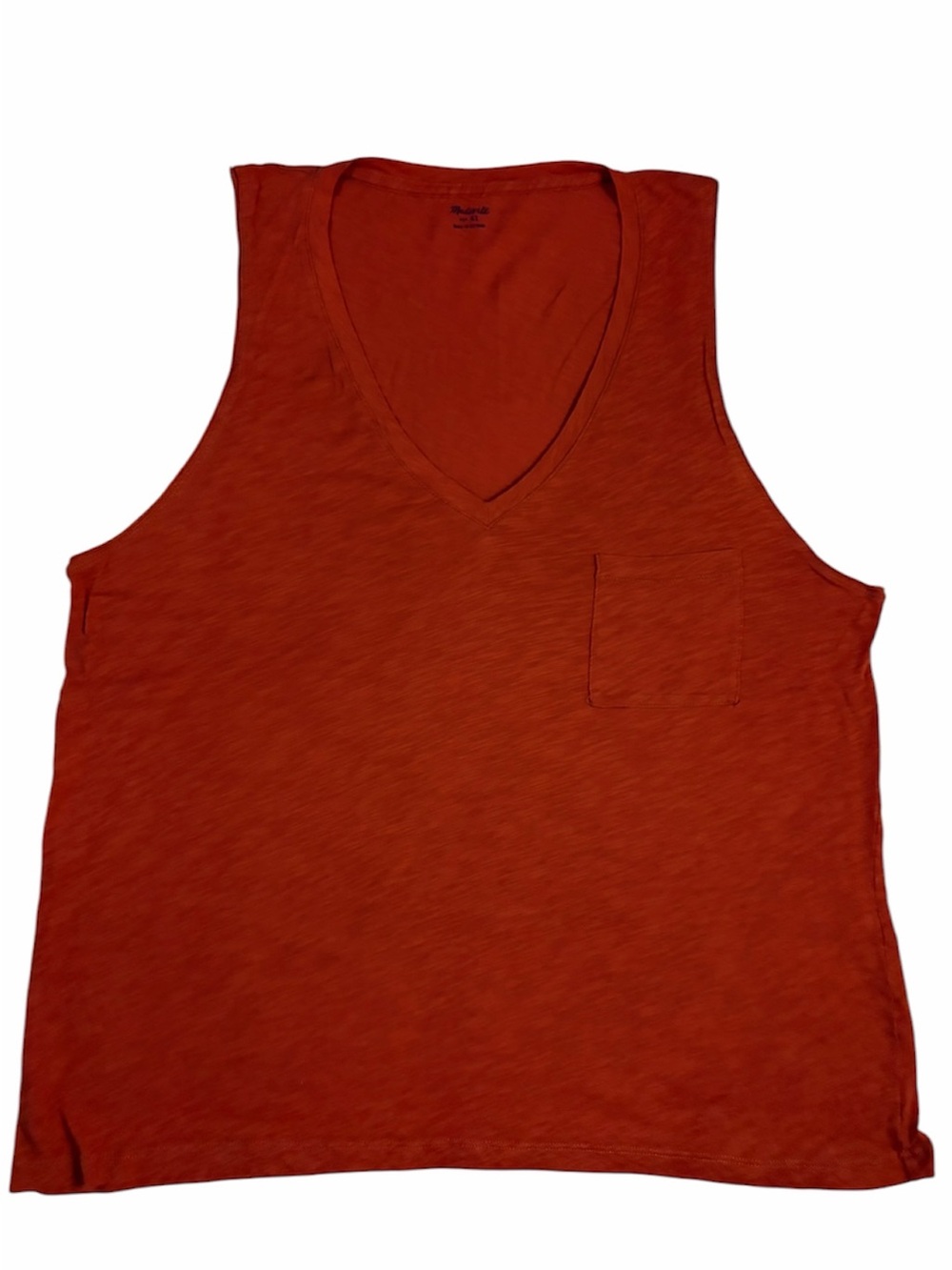 Madewell 100% Cotton Rust Terracotta V-Neck Pocket Tank Top Sleeveless XL